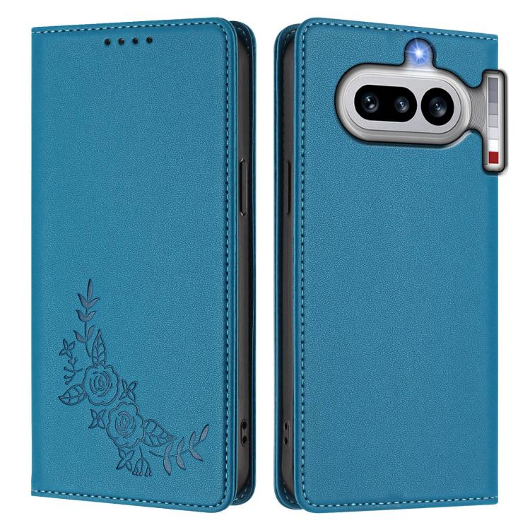 For Nothing Phone 4a Peony Embossed Magnetic RFID Vegan Leather Phone Case