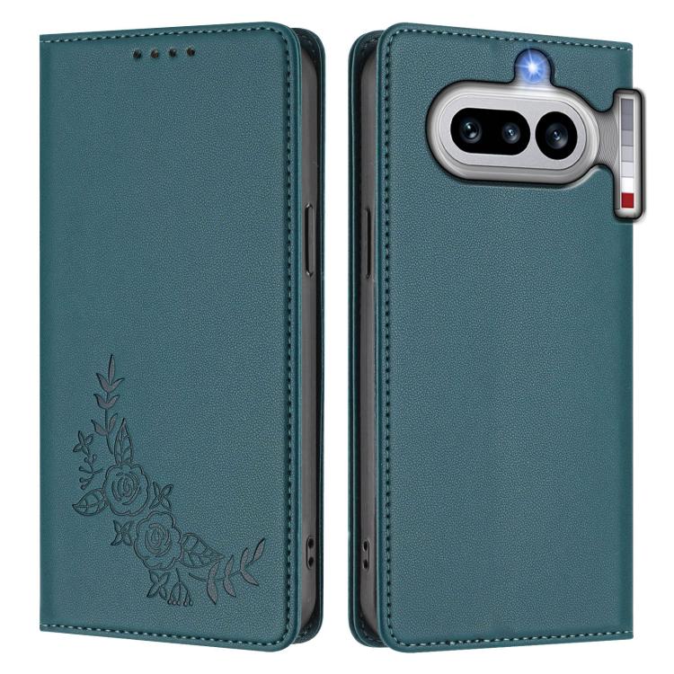 For Nothing Phone 4a Peony Embossed Magnetic RFID Vegan Leather Phone Case