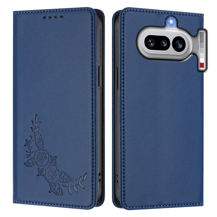 For Nothing Phone 4a Peony Embossed Magnetic RFID Vegan Leather Phone Case