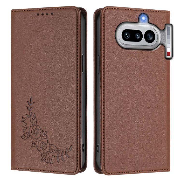 For Nothing Phone 4a Peony Embossed Magnetic RFID Vegan Leather Phone Case