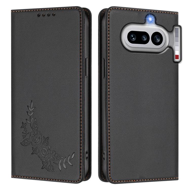 For Nothing Phone 4a Peony Embossed Magnetic RFID Vegan Leather Phone Case