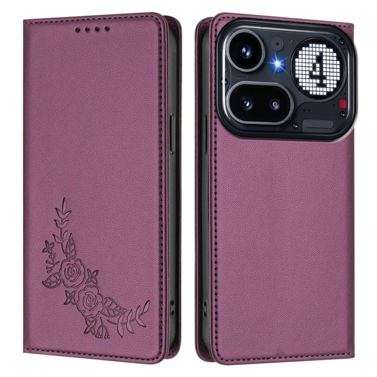 For Nothing Phone 4a Pro Peony Embossed Magnetic RFID Vegan Leather Phone Case