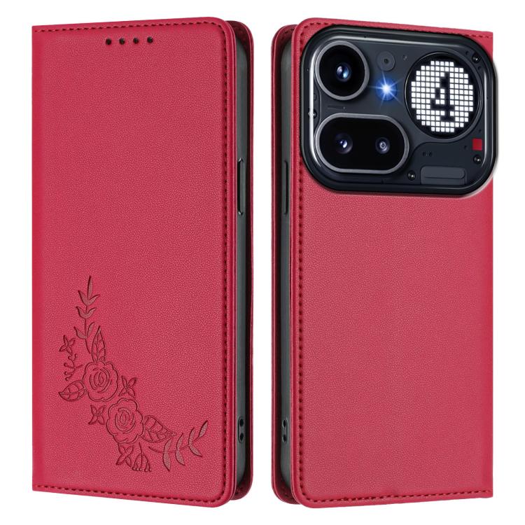 For Nothing Phone 4a Pro Peony Embossed Magnetic RFID Vegan Leather Phone Case