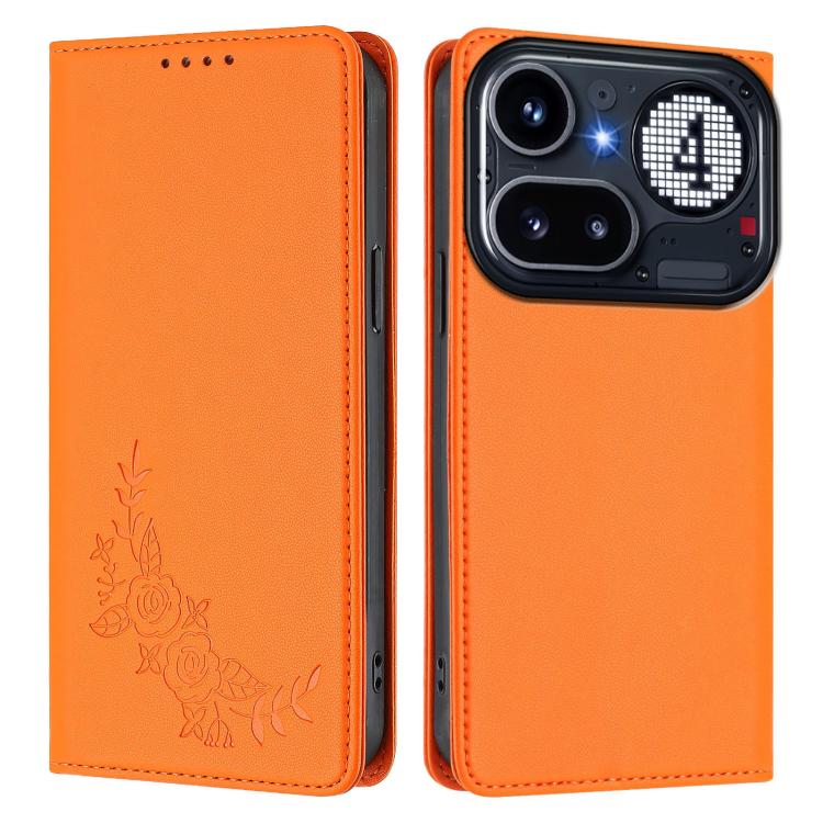 For Nothing Phone 4a Pro Peony Embossed Magnetic RFID Vegan Leather Phone Case