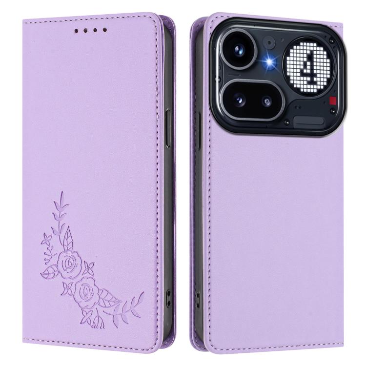 For Nothing Phone 4a Pro Peony Embossed Magnetic RFID Vegan Leather Phone Case