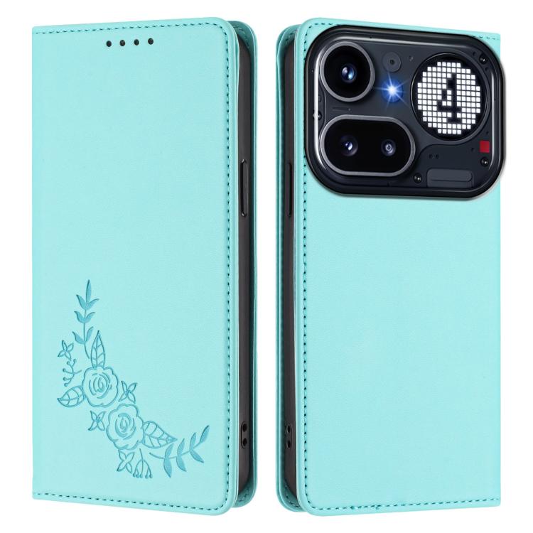 For Nothing Phone 4a Pro Peony Embossed Magnetic RFID Vegan Leather Phone Case