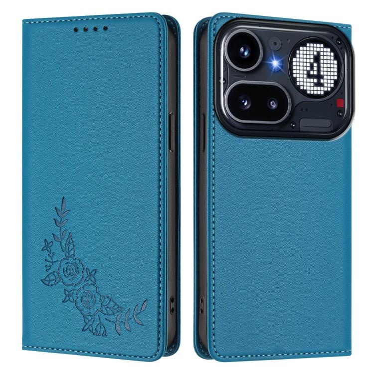 For Nothing Phone 4a Pro Peony Embossed Magnetic RFID Vegan Leather Phone Case