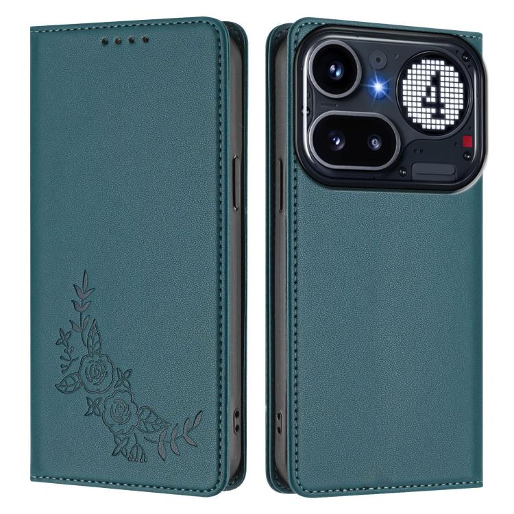 For Nothing Phone 4a Pro Peony Embossed Magnetic RFID Vegan Leather Phone Case