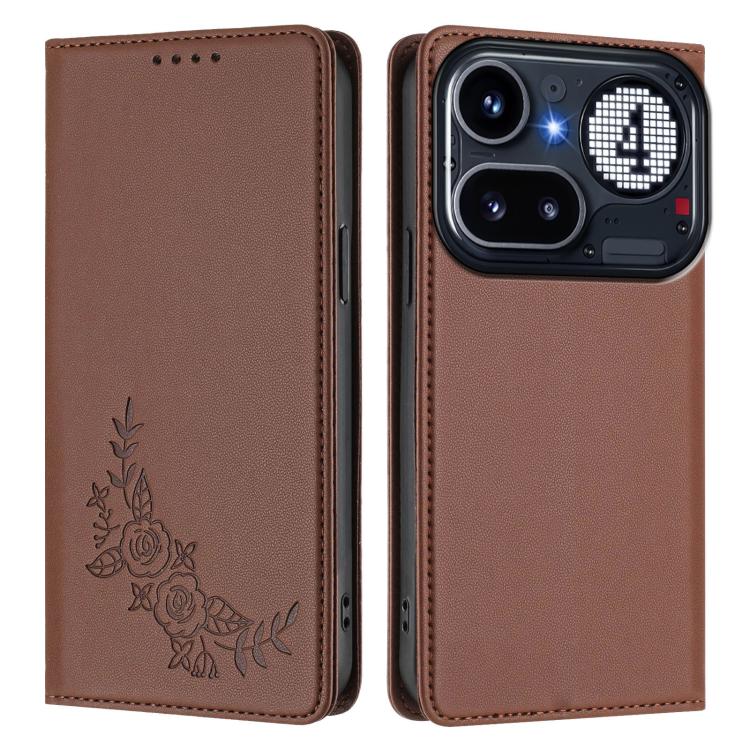 For Nothing Phone 4a Pro Peony Embossed Magnetic RFID Vegan Leather Phone Case