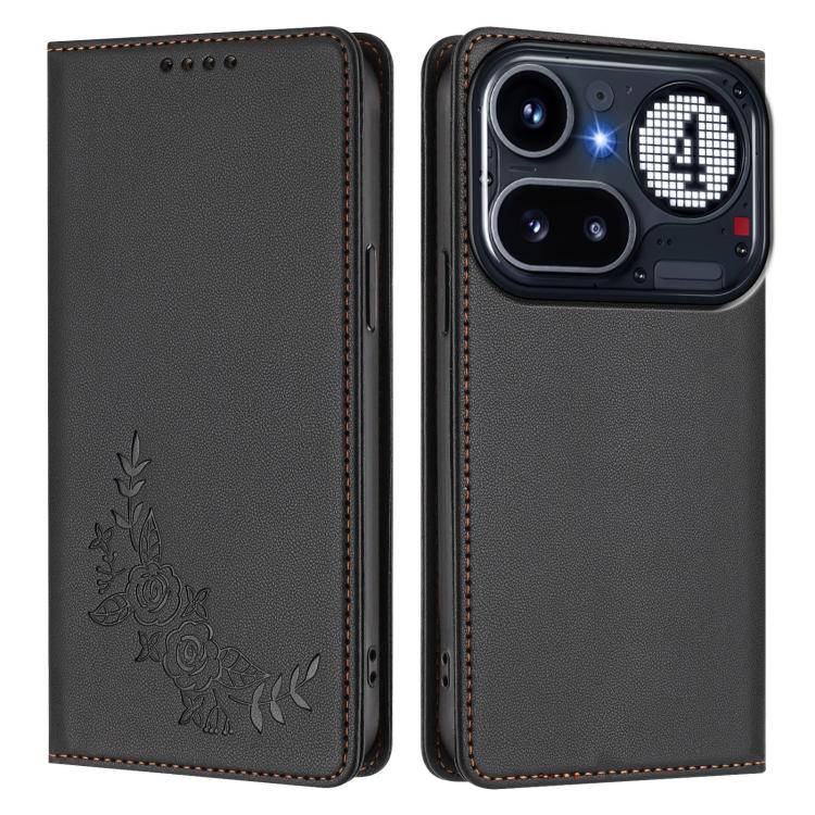 For Nothing Phone 4a Pro Peony Embossed Magnetic RFID Vegan Leather Phone Case