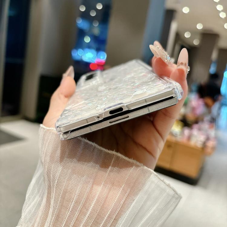 For Samsung Galaxy Z Fold5 Fresh Floral Shell Glitter Magnetic Shockproof Phone Case with Bracelet