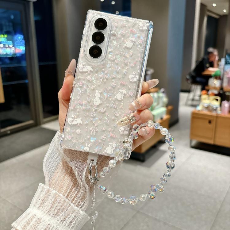 For Samsung Galaxy Z Fold5 Fresh Floral Shell Glitter Magnetic Shockproof Phone Case with Bracelet