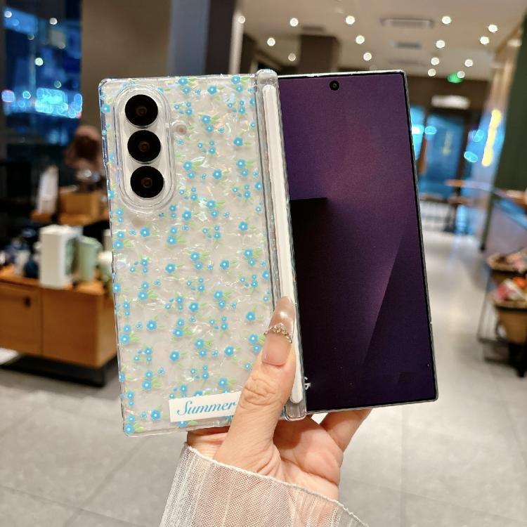 For Samsung Galaxy Z Fold5 Fresh Floral Shell Glitter Magnetic Shockproof Phone Case with Bracelet