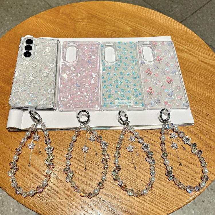 For Samsung Galaxy Z Fold7 5G Fresh Floral Shell Glitter Magnetic Shockproof Phone Case with Bracelet