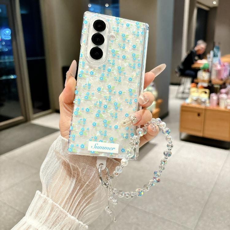 For Samsung Galaxy Z Fold7 5G Fresh Floral Shell Glitter Magnetic Shockproof Phone Case with Bracelet