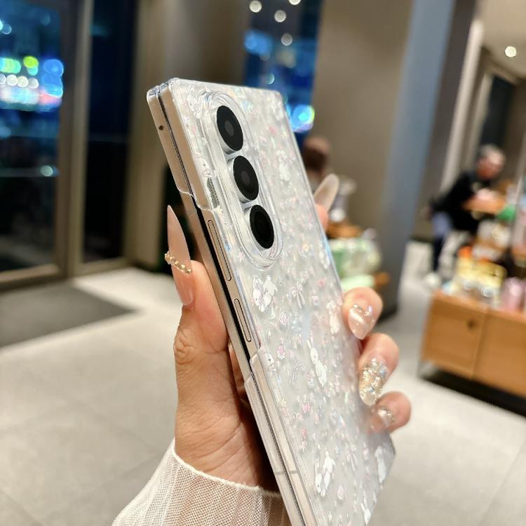 For Samsung Galaxy Z Fold7 5G Fresh Floral Shell Glitter Magnetic Shockproof Phone Case with Bracelet