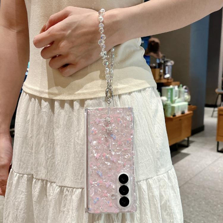 For Samsung Galaxy Z Fold7 5G Fresh Floral Shell Glitter Magnetic Shockproof Phone Case with Bracelet