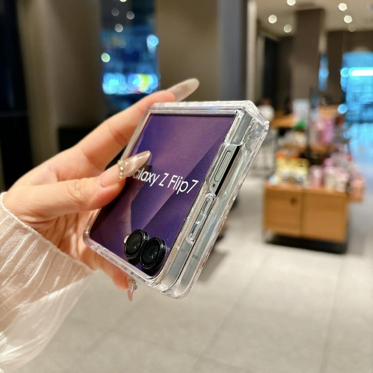 For Samsung Galaxy Z Flip5 Fresh Floral Shell Glitter Magnetic Shockproof Phone Case with Bracelet
