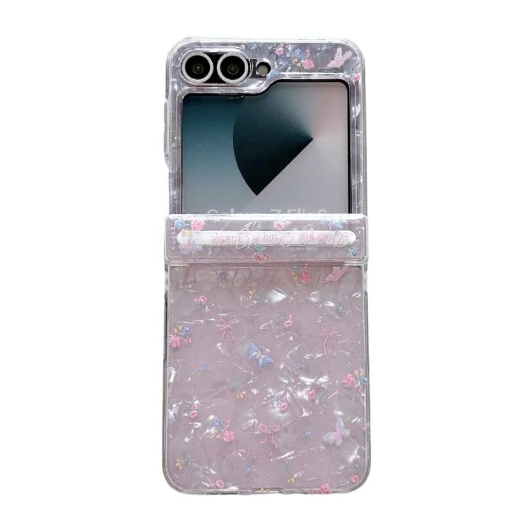 For Samsung Galaxy Z Flip5 Fresh Floral Shell Glitter Magnetic Shockproof Phone Case with Bracelet