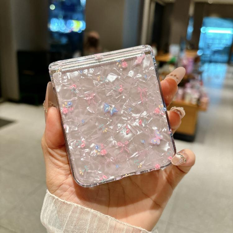 For Samsung Galaxy Z Flip7 FE / 6 Fresh Floral Shell Glitter Magnetic Shockproof Phone Case with Bracelet