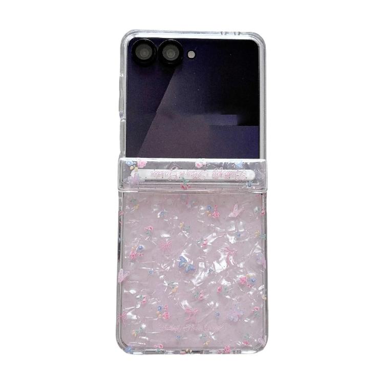 For Samsung Galaxy Z Flip7 5G Fresh Floral Shell Glitter Magnetic Shockproof Phone Case with Bracelet