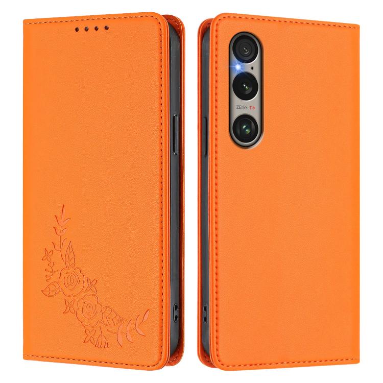 For Sony Xperia 1 VI Peony Embossed Magnetic RFID Vegan Leather Phone Case