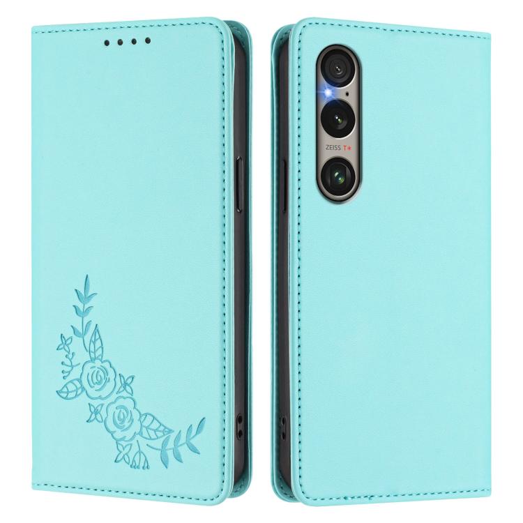 For Sony Xperia 1 VI Peony Embossed Magnetic RFID Vegan Leather Phone Case