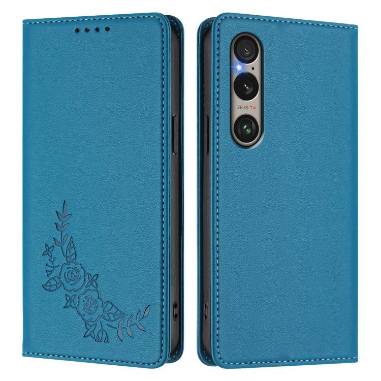 For Sony Xperia 1 VI Peony Embossed Magnetic RFID Vegan Leather Phone Case