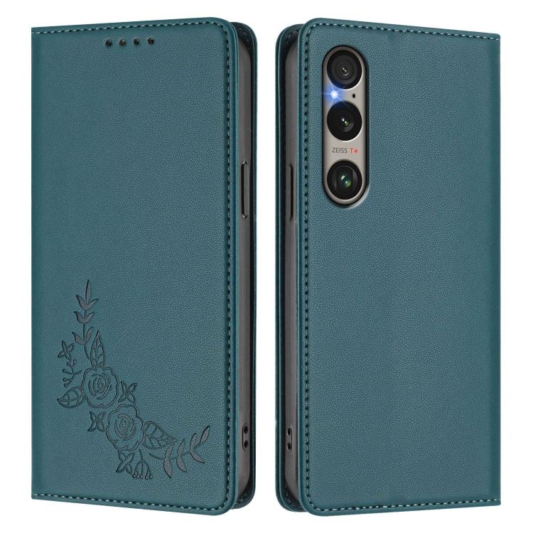 For Sony Xperia 1 VI Peony Embossed Magnetic RFID Vegan Leather Phone Case