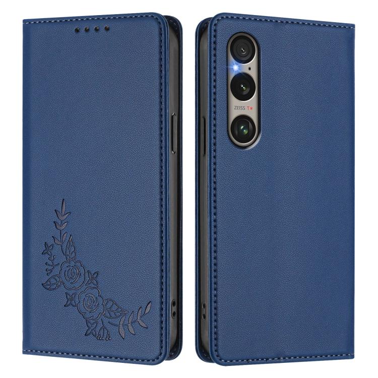 For Sony Xperia 1 VI Peony Embossed Magnetic RFID Vegan Leather Phone Case