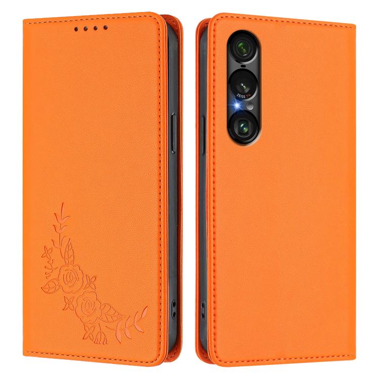 For Sony Xperia 1 VII Peony Embossed Magnetic RFID Vegan Leather Phone Case