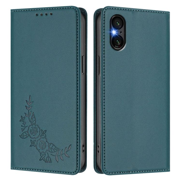 For Sony Xperia 5 VI Peony Embossed Magnetic RFID Vegan Leather Phone Case
