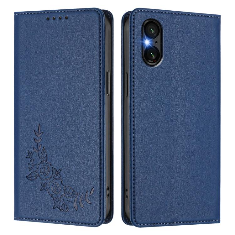 For Sony Xperia 5 VI Peony Embossed Magnetic RFID Vegan Leather Phone Case