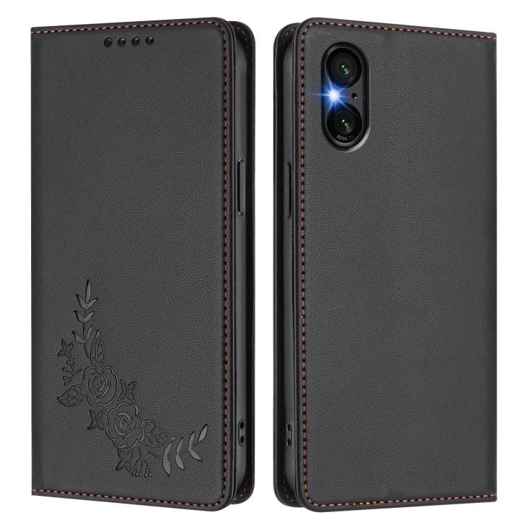 For Sony Xperia 5 VI Peony Embossed Magnetic RFID Vegan Leather Phone Case
