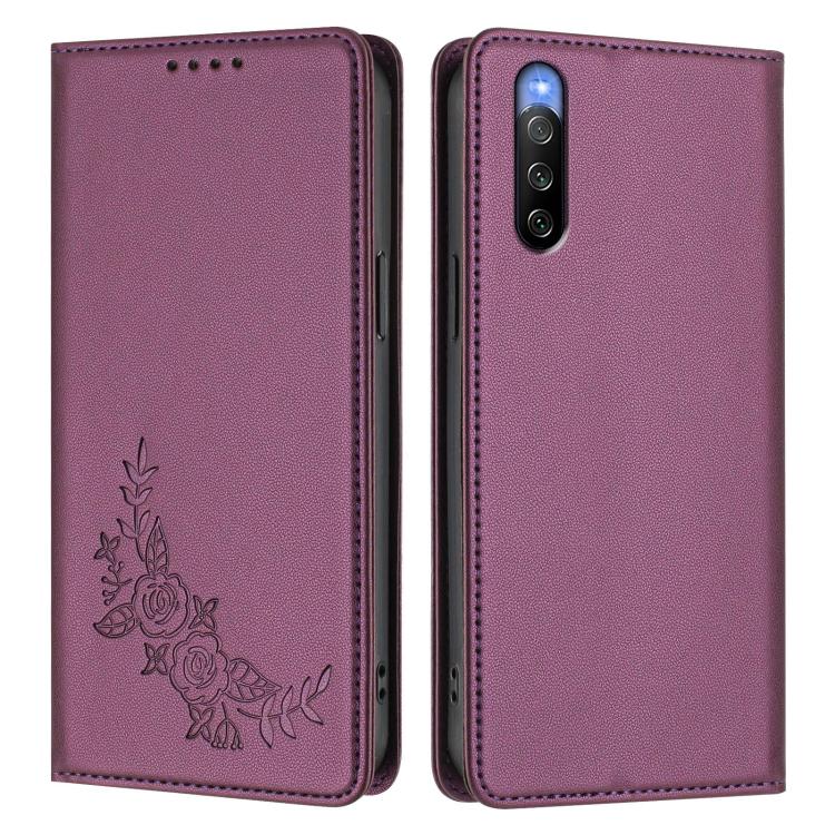 For Sony Xperia 10 V Peony Embossed Magnetic RFID Vegan Leather Phone Case