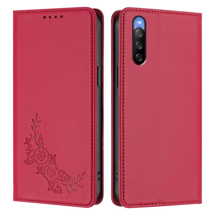 For Sony Xperia 10 V Peony Embossed Magnetic RFID Vegan Leather Phone Case