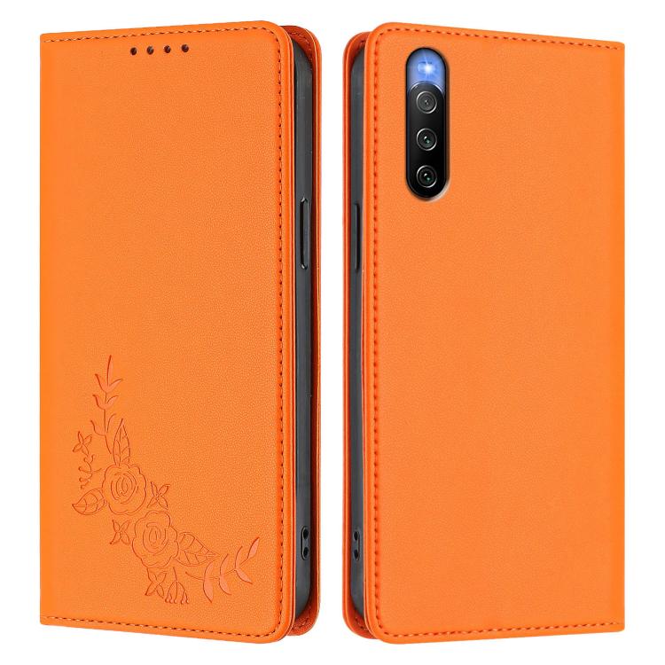 For Sony Xperia 10 V Peony Embossed Magnetic RFID Vegan Leather Phone Case