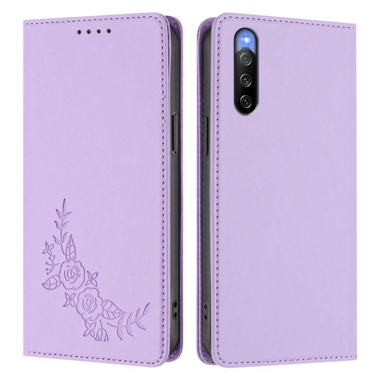 For Sony Xperia 10 V Peony Embossed Magnetic RFID Vegan Leather Phone Case