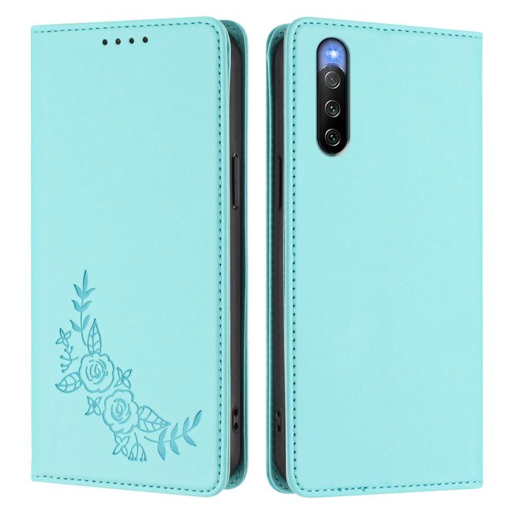 For Sony Xperia 10 V Peony Embossed Magnetic RFID Vegan Leather Phone Case
