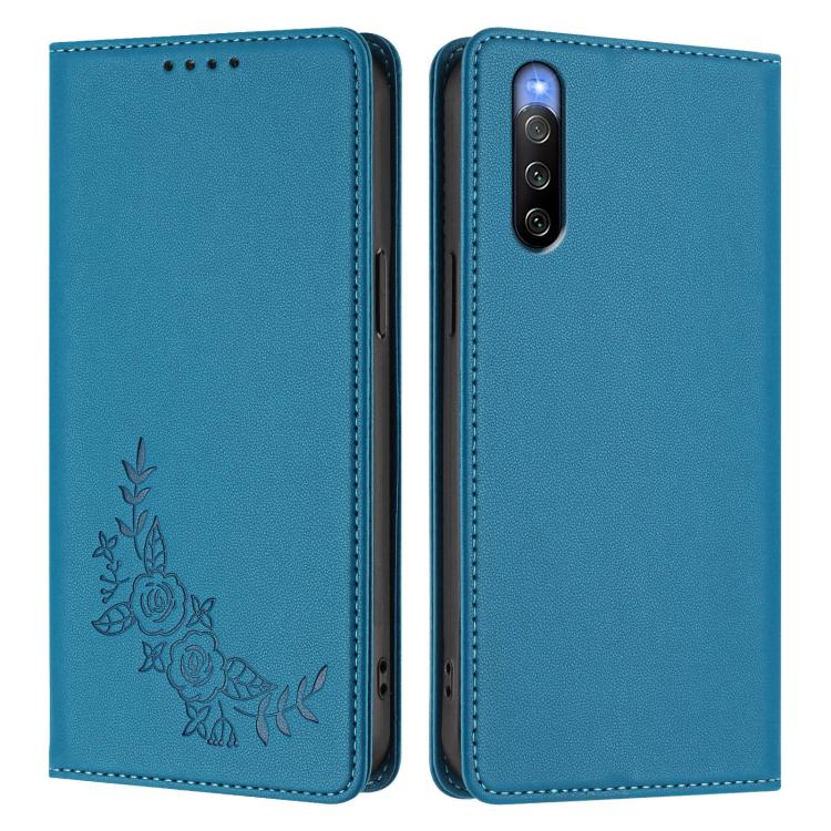 For Sony Xperia 10 V Peony Embossed Magnetic RFID Vegan Leather Phone Case