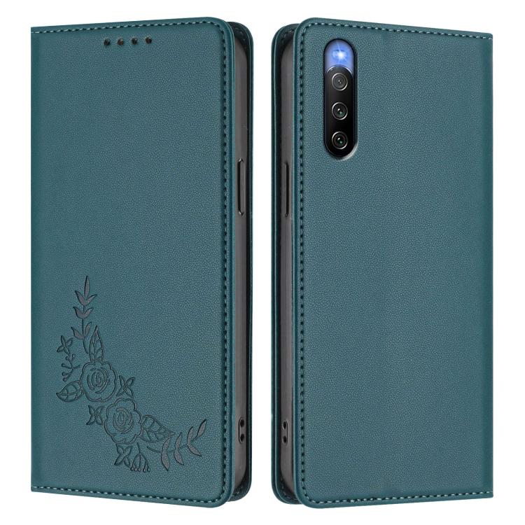 For Sony Xperia 10 V Peony Embossed Magnetic RFID Vegan Leather Phone Case
