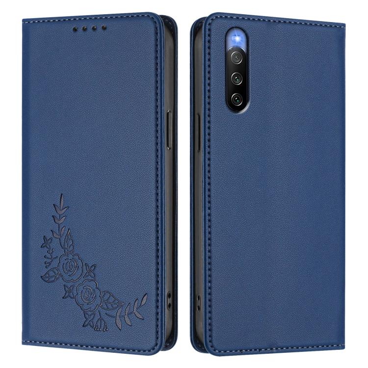 For Sony Xperia 10 V Peony Embossed Magnetic RFID Vegan Leather Phone Case