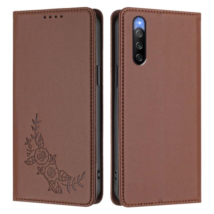For Sony Xperia 10 V Peony Embossed Magnetic RFID Vegan Leather Phone Case