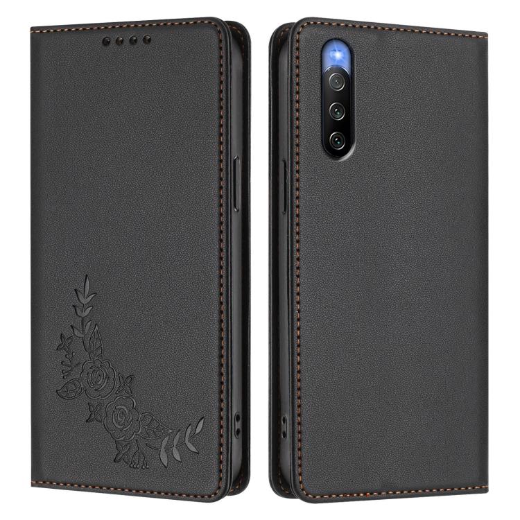 For Sony Xperia 10 V Peony Embossed Magnetic RFID Vegan Leather Phone Case