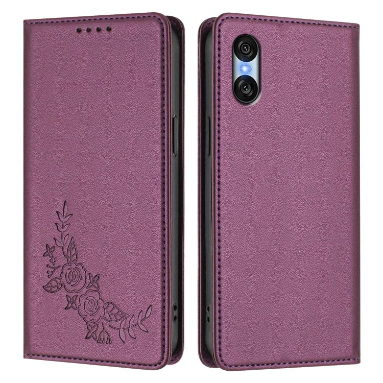 For Sony Xperia 10 VI Peony Embossed Magnetic RFID Vegan Leather Phone Case