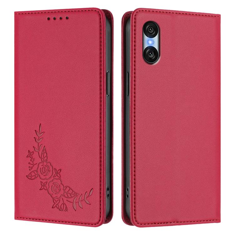For Sony Xperia 10 VI Peony Embossed Magnetic RFID Vegan Leather Phone Case