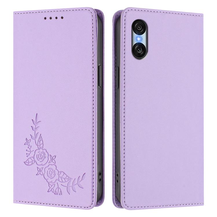 For Sony Xperia 10 VI Peony Embossed Magnetic RFID Vegan Leather Phone Case