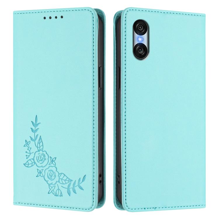For Sony Xperia 10 VI Peony Embossed Magnetic RFID Vegan Leather Phone Case