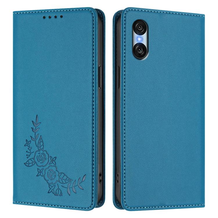 For Sony Xperia 10 VI Peony Embossed Magnetic RFID Vegan Leather Phone Case