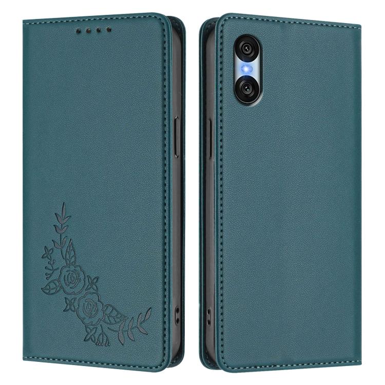 For Sony Xperia 10 VI Peony Embossed Magnetic RFID Vegan Leather Phone Case